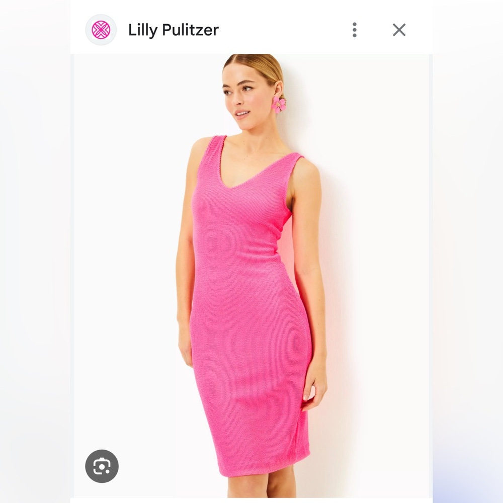 Lilly Pulitzer Stassi knee length Textured scrunch Dress. Roxie Pink